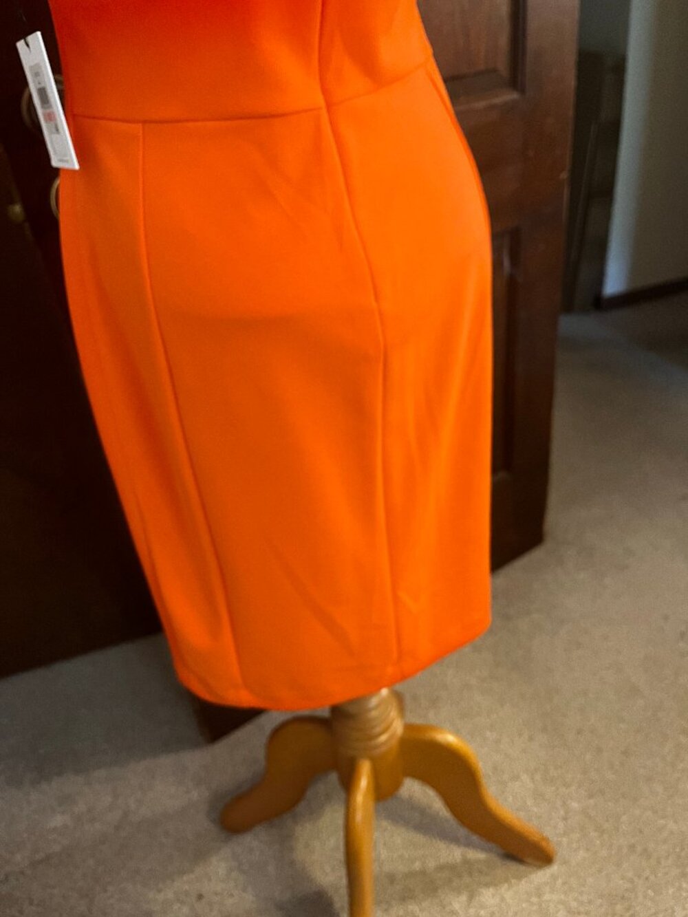 NWT Calvin Klein Orange Ruched Pleated Sheath Dress Size 10 - Picture 6 of 14